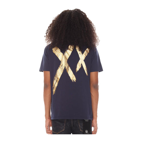 Cult Of Individuality Mens Foil XX Gold Crew Neck T-Shirt 623B10-K35A Navy