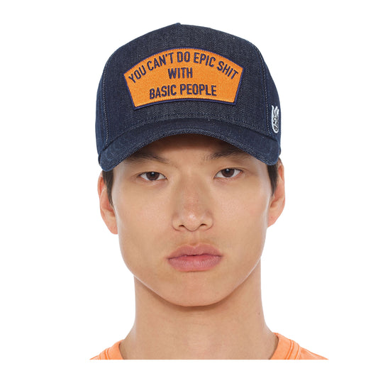 Cult Of Individuality Mens Epic Sh*t Denim Trucker Hat 625AC-CH54A Blue Denim