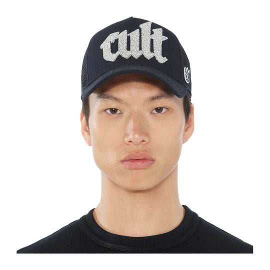 Cult Of Individuality Mens Crystal Cult Script Logo Trucker Hat 625AC-CH62A Black