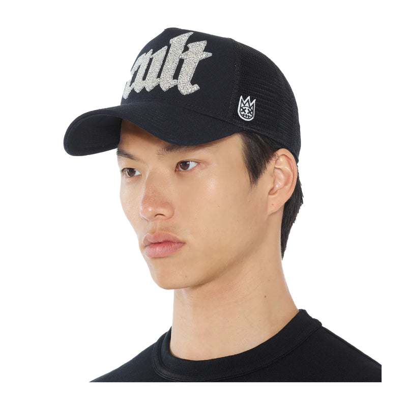 Cult Of Individuality Mens Crystal Cult Script Logo Trucker Hat 625AC-CH62A Black