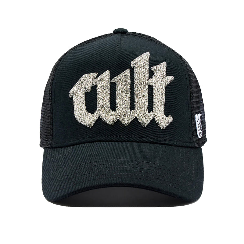 Cult Of Individuality Mens Crystal Cult Script Logo Trucker Hat 625AC-CH62A Black