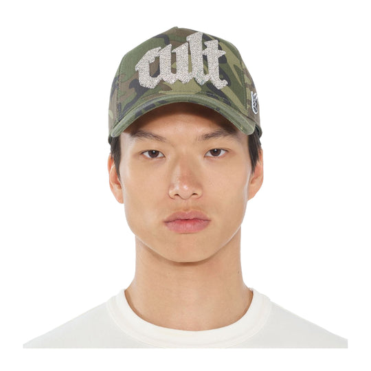 Cult Of Individuality Mens Crystal Cult Script Logo Trucker Hat 625AC-CH62B Camo