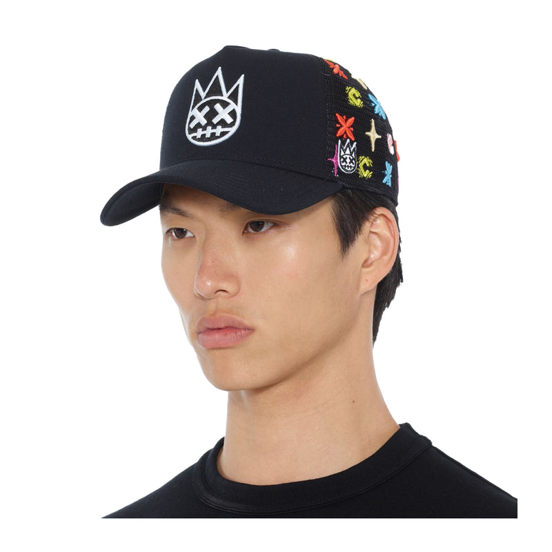 Cult Of Individuality Mens Logo Pattern Trucker Hat 625AC-CH69A Black Pattern