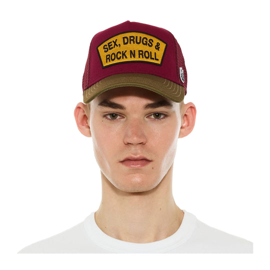 Cult Of Individuality Mens Sex Drugs Rock N Roll Trucker Hat 625BC-CH102A Rumba Red