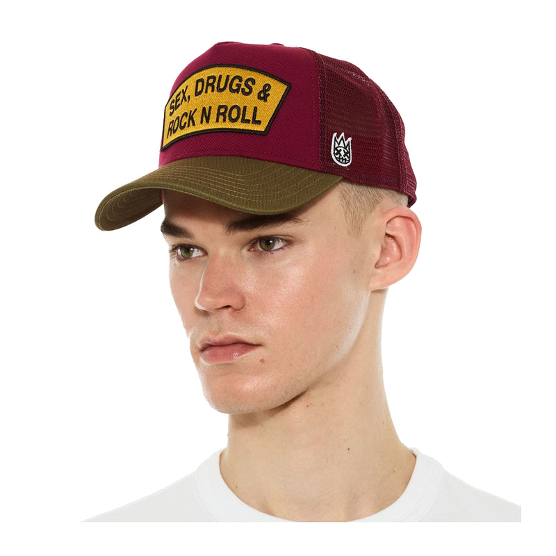 Cult Of Individuality Mens Sex Drugs Rock N Roll Trucker Hat 625BC-CH102A Rumba Red