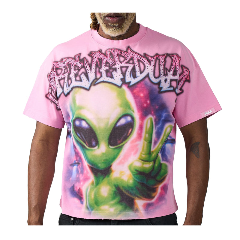 Duaa Mens Alien Crew Neck T-Shirt Pink