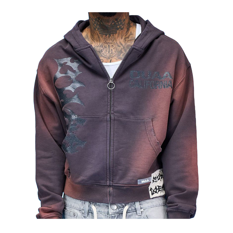 Duaa Mens Cave Stone Zip Up Hoodie Burnt