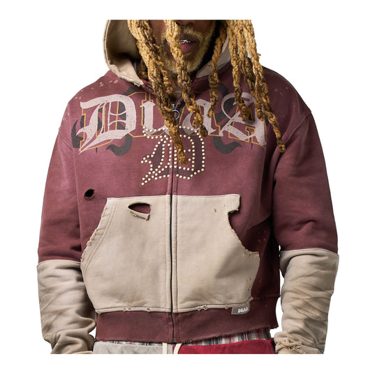 Duaa Mens Fig Zip Up Hoodie Brown