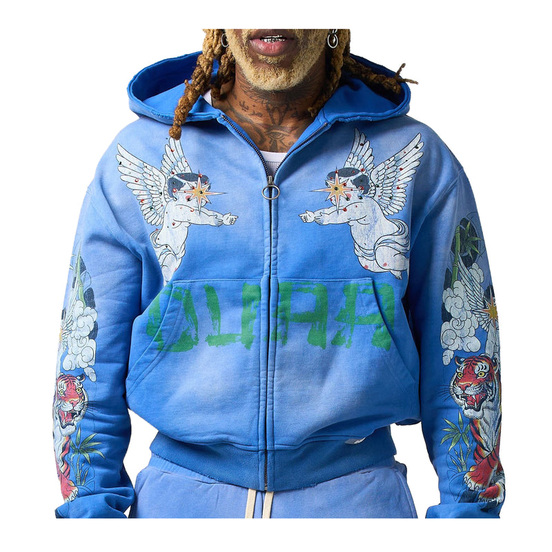 Duaa Mens Garden Zip Up Hoodie Blue