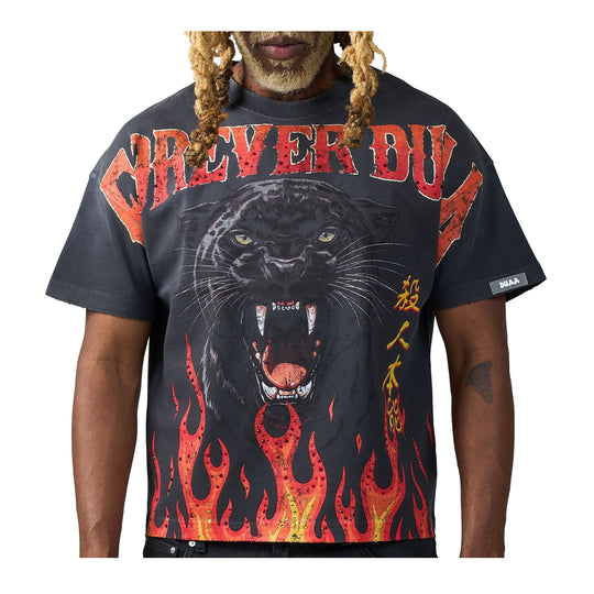 Duaa Mens Panther Crew Neck T-Shirt Black