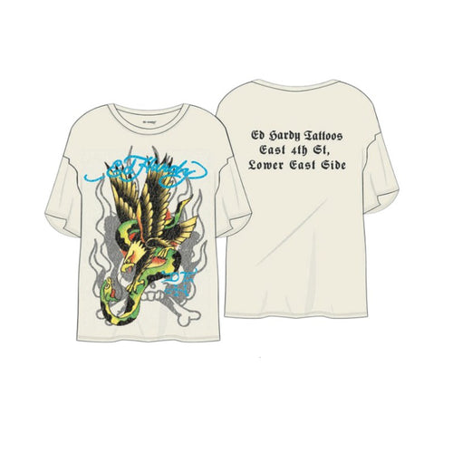 Ed Hardy Mens Eagle Snake Crew Neck T-Shirt BAOM1102-6 Vintage White