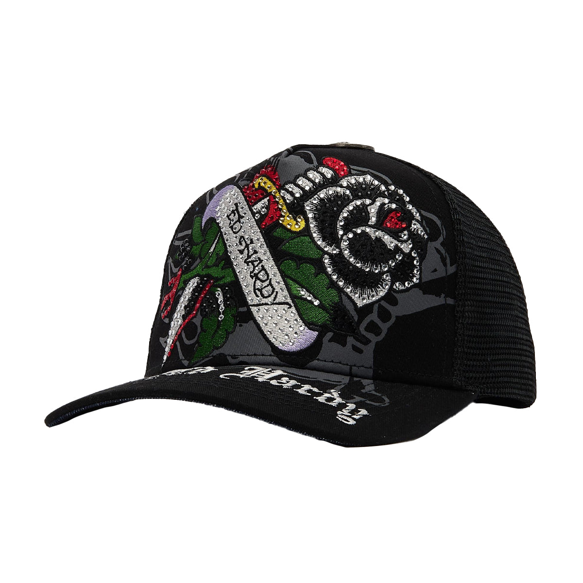 Ed Hardy Unisex Black Rose Trucker Hat EHH0001-58RS Black- Premium Lounge NY