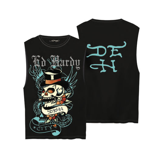 Ed Hardy Mens Skull Tophat Tank Top EHM1000-11 Black