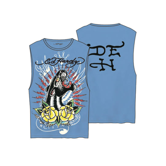 Ed Hardy Mens Panther Roses Tank Top EHM1000-12 Powder Blue