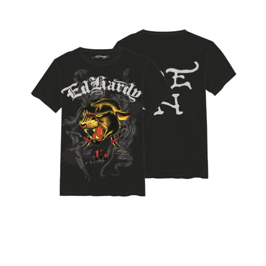 Ed Hardy Mens Panther Head Crew Neck T-Shirt EHM1100-138RS Black