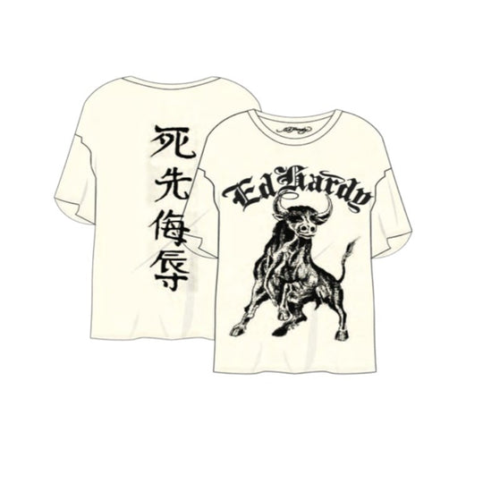 Ed Hardy Mens Bull Crew Neck T-Shirt EHM1101-27RS Vintage Ivory