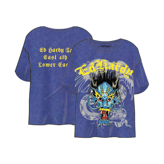 Ed Hardy Mens Dragon Head Crew Neck T-Shirt EHM1101-30RS Vintage Cobalt