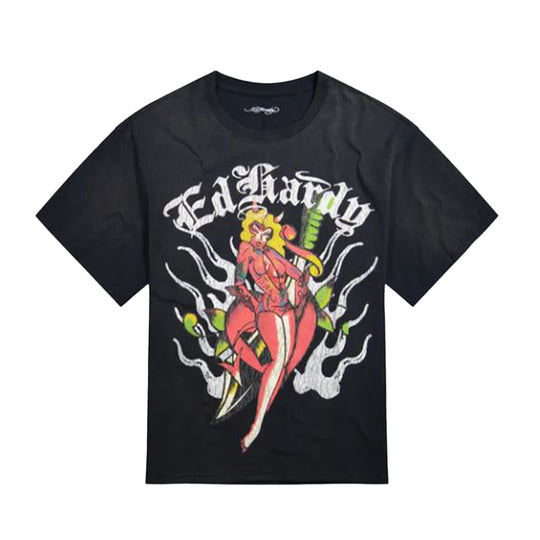 Ed Hardy Mens Dagger Pinup Boxy Crew Neck T-Shirt EHM1101-87 Black