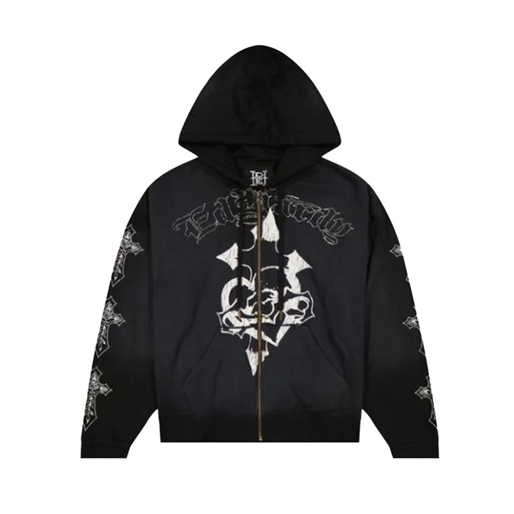 Mixed Emotion Mens Eclipse Zip Up Hoodie Grey Acid Wash- Premium