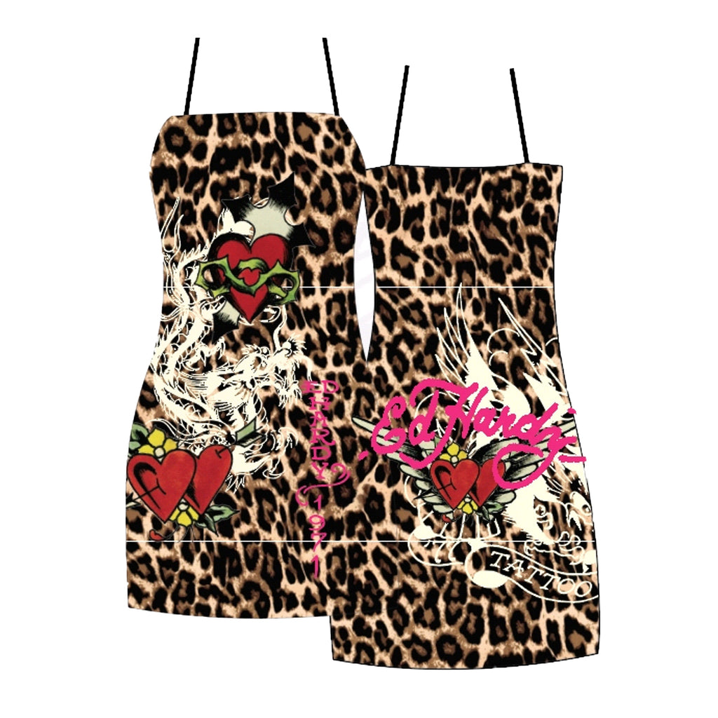 Ed Hardy Womens Hearts Mesh Dress EHPM3000-6 Leopard S