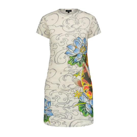Ed Hardy Womens Koi Fish Mesh Dress EHPM3001-2 Ivory