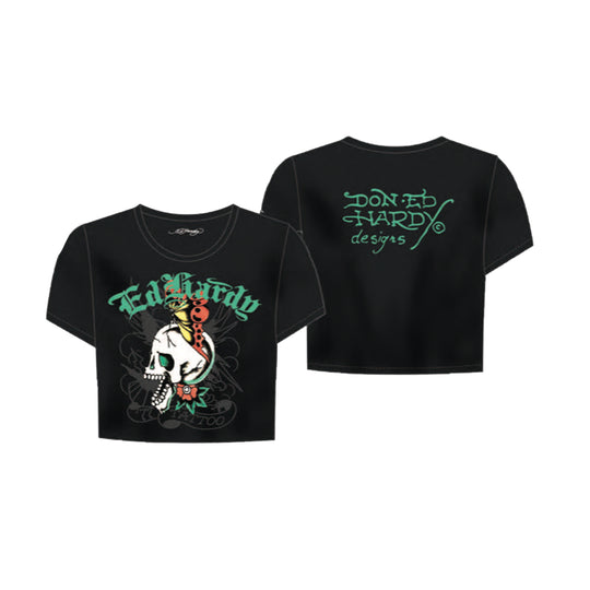 Ed Hardy Womens Skull Butterfly Baby Crew Neck T-Shirt EHW1104-146RS Black
