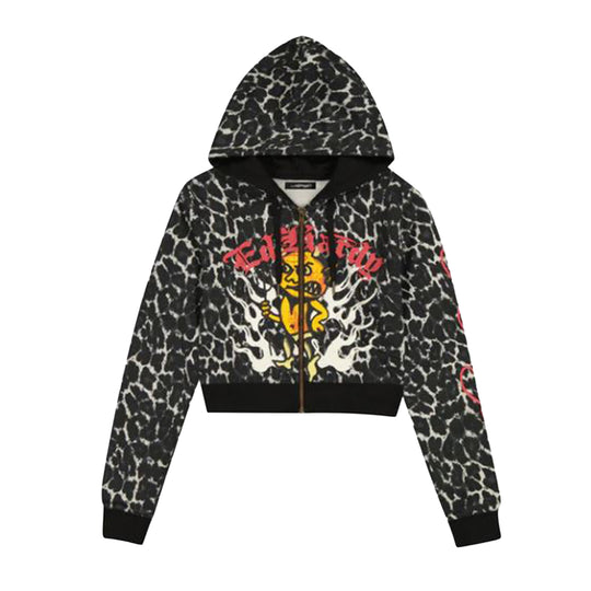 Ed Hardy Womens Baby Devil Zip Up Hoodie EHW1800-80 Black Leopard