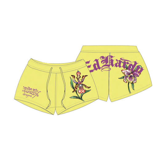 Ed Hardy Womens Orchids Fleece Shorts EHW8004-25 Lemon