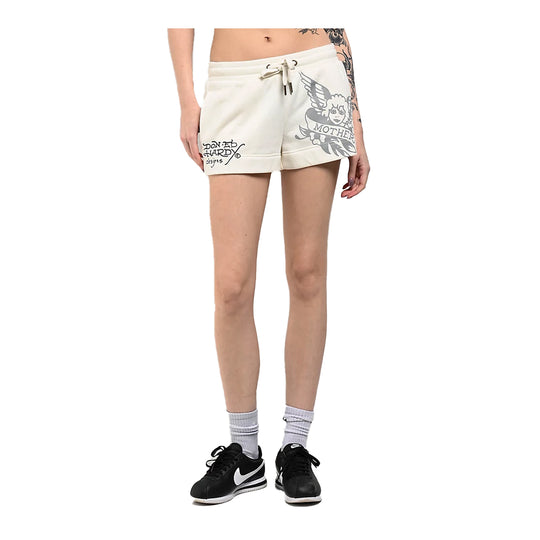 Ed Hardy Womens Sacred Heart Fleece Shorts EHW8004-26 Ivory