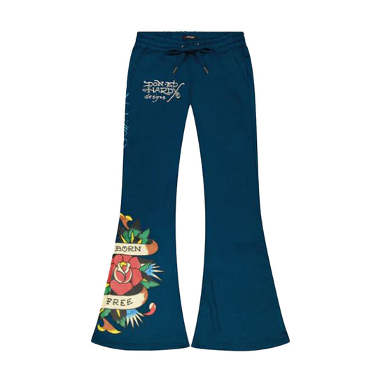 Ed Hardy Womens Flame Rose Bootcut Sweatpants EHW8206-1 Sapphire