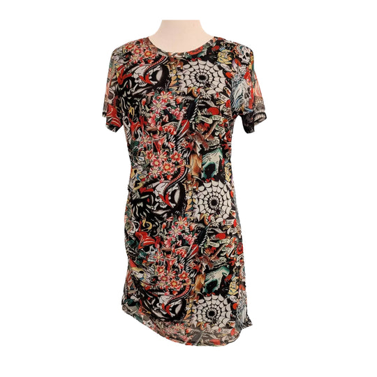 Ed Hardy Womens Tattoo Collage Mesh Dress EHWM3005-1 Multi