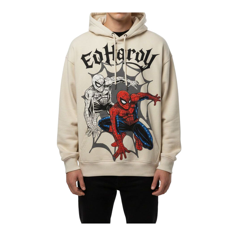 Ed Hardy Mens Triple SM Rhinestone Boxy Pullover Hoodie EMSM1302-1RS Ivory