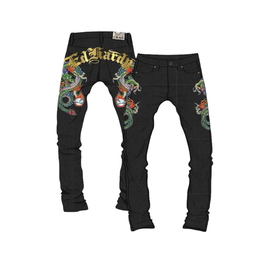 Ed Hardy Mens Dragon Stacked Bootcut Jeans MEHD8303-1 Black