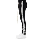EPTM Men's Side Stripe Ankle Zipper Techno Track Pants-Black/White