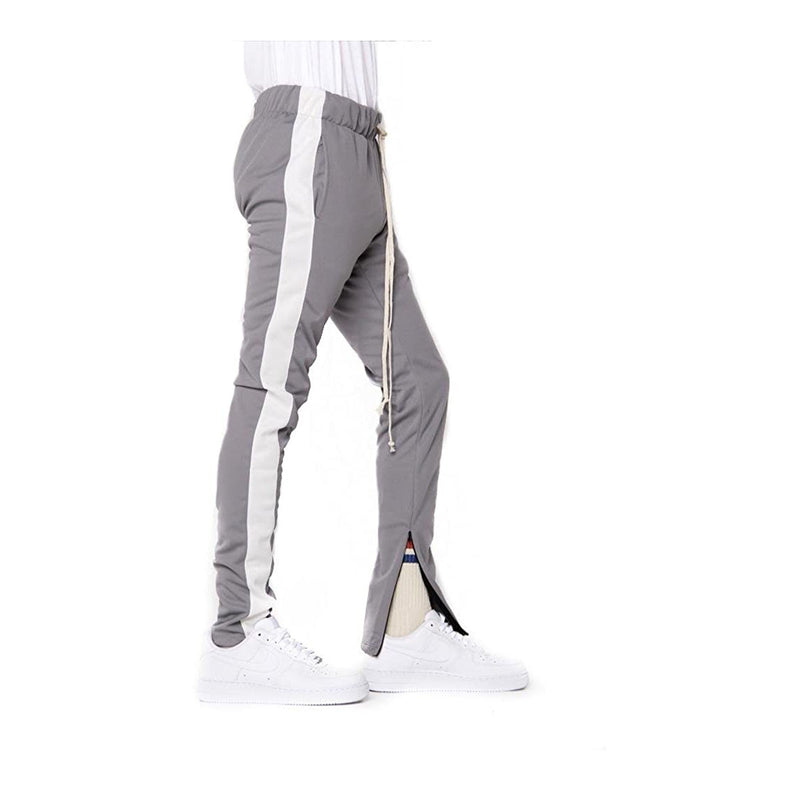 EPTM New Men's Techno Poly Zipper Long Drawstrings Pants Gray/White