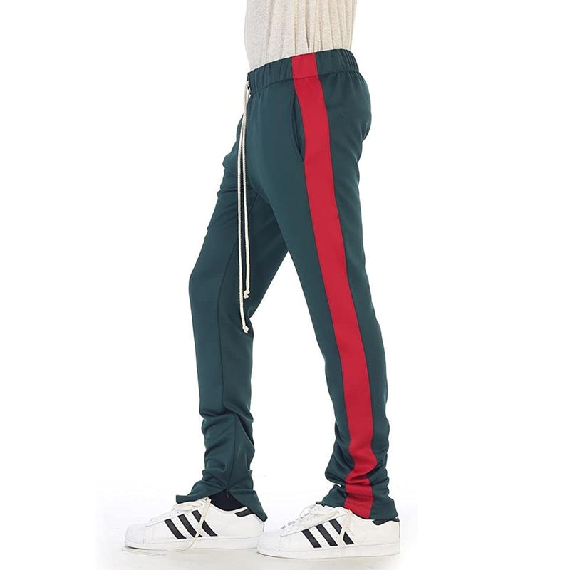 EPTM New Men's Techno Poly Zipper Long Drawstrings Pants (XXL, Green/Red)