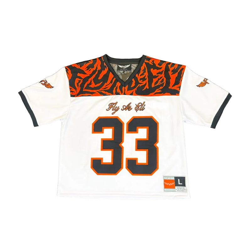 Fly As Eli Unisex Bengali Stripes Cropped Football  Jersey BNGSTRP White/Orange/Black