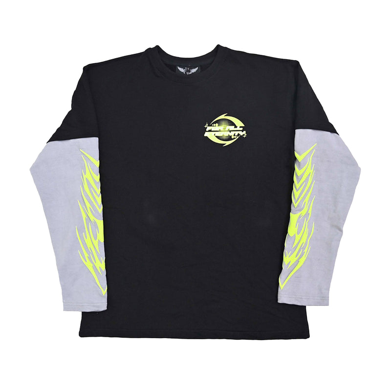 Fly As Eli Unisex Eternal Snake Layered  Long Sleeve Shirt ETRSNKL Washed Black