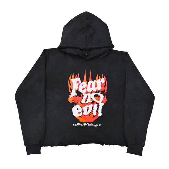 Fly As Eli Mens Fear No Evil Hoodie Black Wash/Red/White