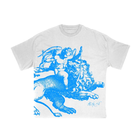 Fly As Eli Mens Divine Symphony Grace & Strength Crew Neck T-Shirt White/Royal