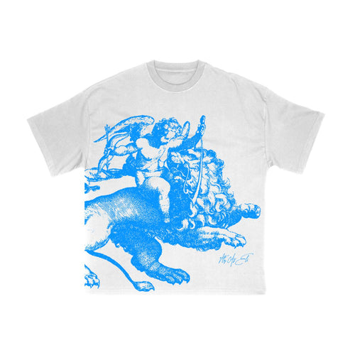 Fly As Eli Mens Divine Symphony Grace & Strength Crew Neck T-Shirt White/Royal