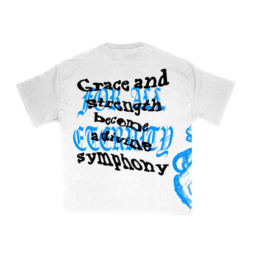 Fly As Eli Mens Divine Symphony Grace & Strength Crew Neck T-Shirt White/Royal