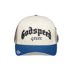 Godspeed Mens Forever Trucker Hat Cream, Blue Brim
