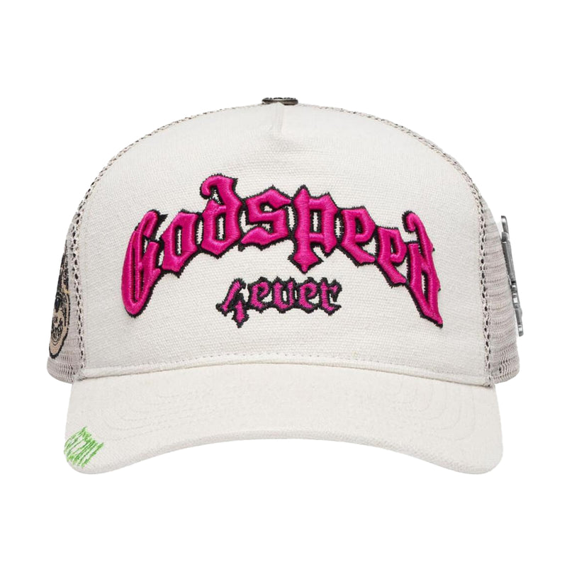 Godspeed Unisex Forever Trucker Hat White/Fuchsia- Premium Lounge NY