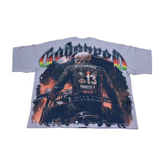 Godspeed Mens Biker Nation Crew Neck T-Shirt Stone Wash