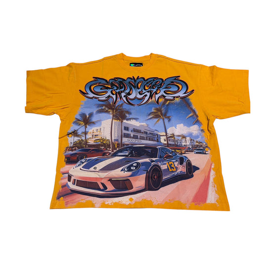 Godspeed Mens Car Meet Miami Crew Neck T-Shirt Sand