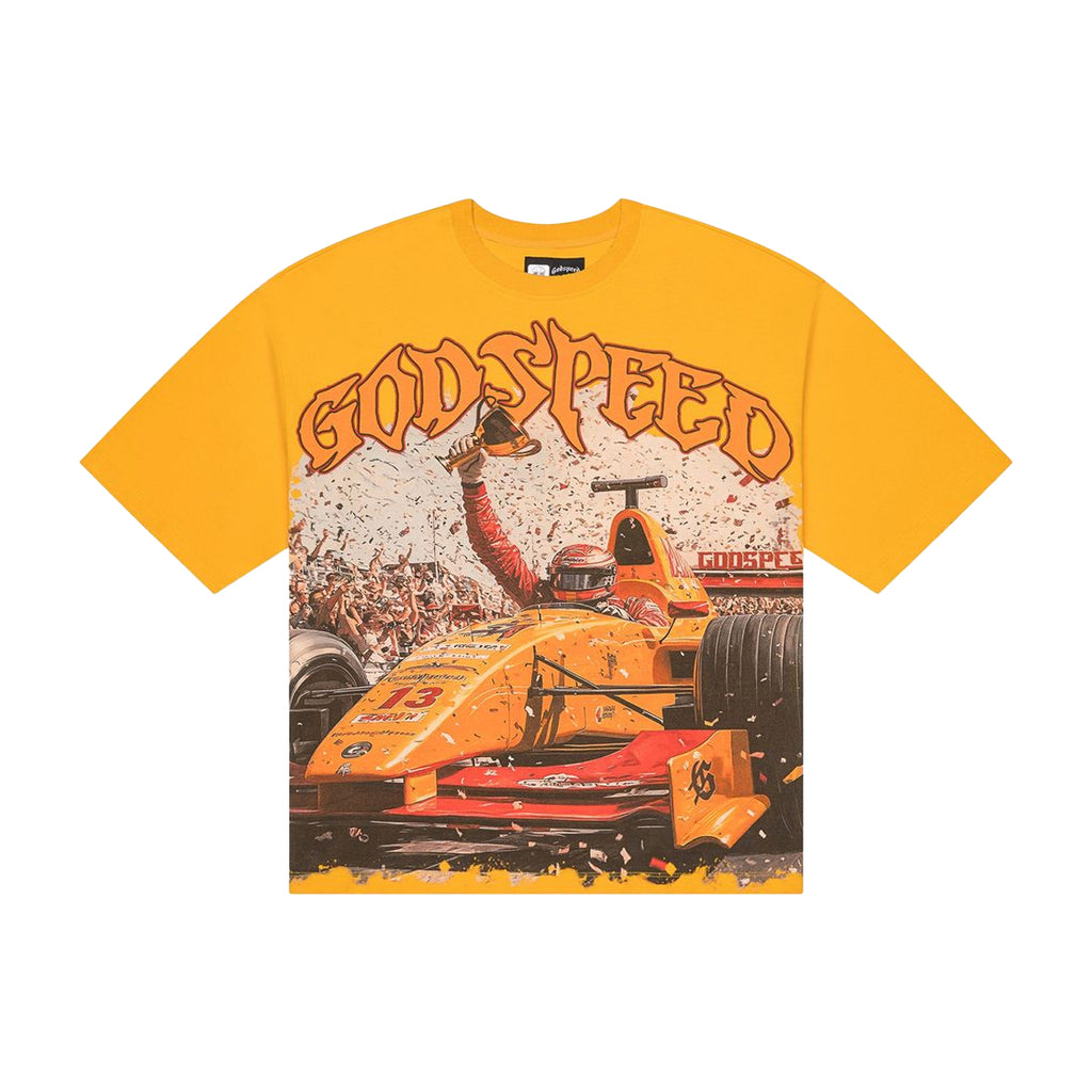 Godspeed Mens F1 Finishline Crew Neck T-Shirt Yellow Wash