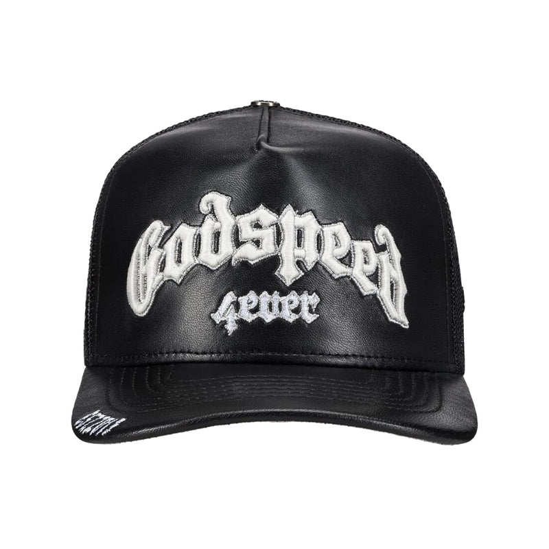 Godspeed 4EVER メッシュ レザー キャップBLACK Godspeed Unisex Forever Premium Leather Trucker Hat Black- Premium