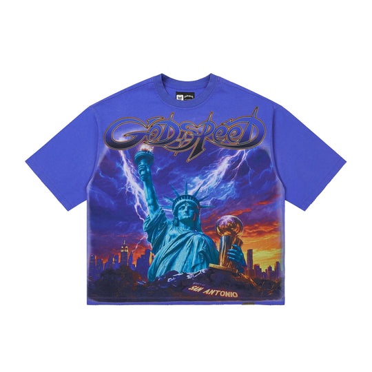 Godspeed Mens Liberty Reigns Crew Neck T-Shirt Blue