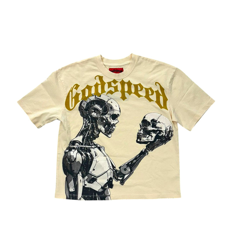 Godspeed Mens Mankind Vs AI III Crew Neck T-Shirt Bone Yellow